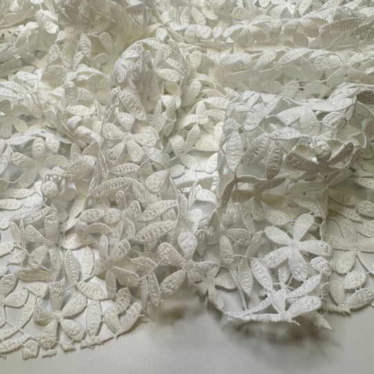 Stopping To Smell The Flowers - Lace Polyester Blend Woven - White Floral - 1M Bundle - True Deadstock fabric Fabric by private - Sustainable Textile | FABCYCLE