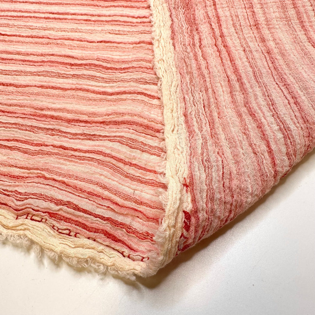Strawberry Shortcake Giggles - Crinkle Gauze Cotton Woven - Cream/Pink Stripes - 3.2M Bundle - True Deadstock fabric Fabric by private - Sustainable Textile | FABCYCLE