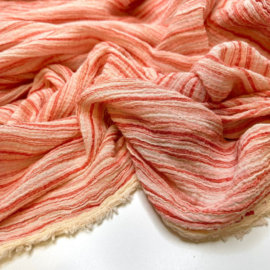 Strawberry Shortcake Giggles - Crinkle Gauze Cotton Woven - Cream/Pink Stripes - 3.2M Bundle - True Deadstock fabric Fabric by private - Sustainable Textile | FABCYCLE