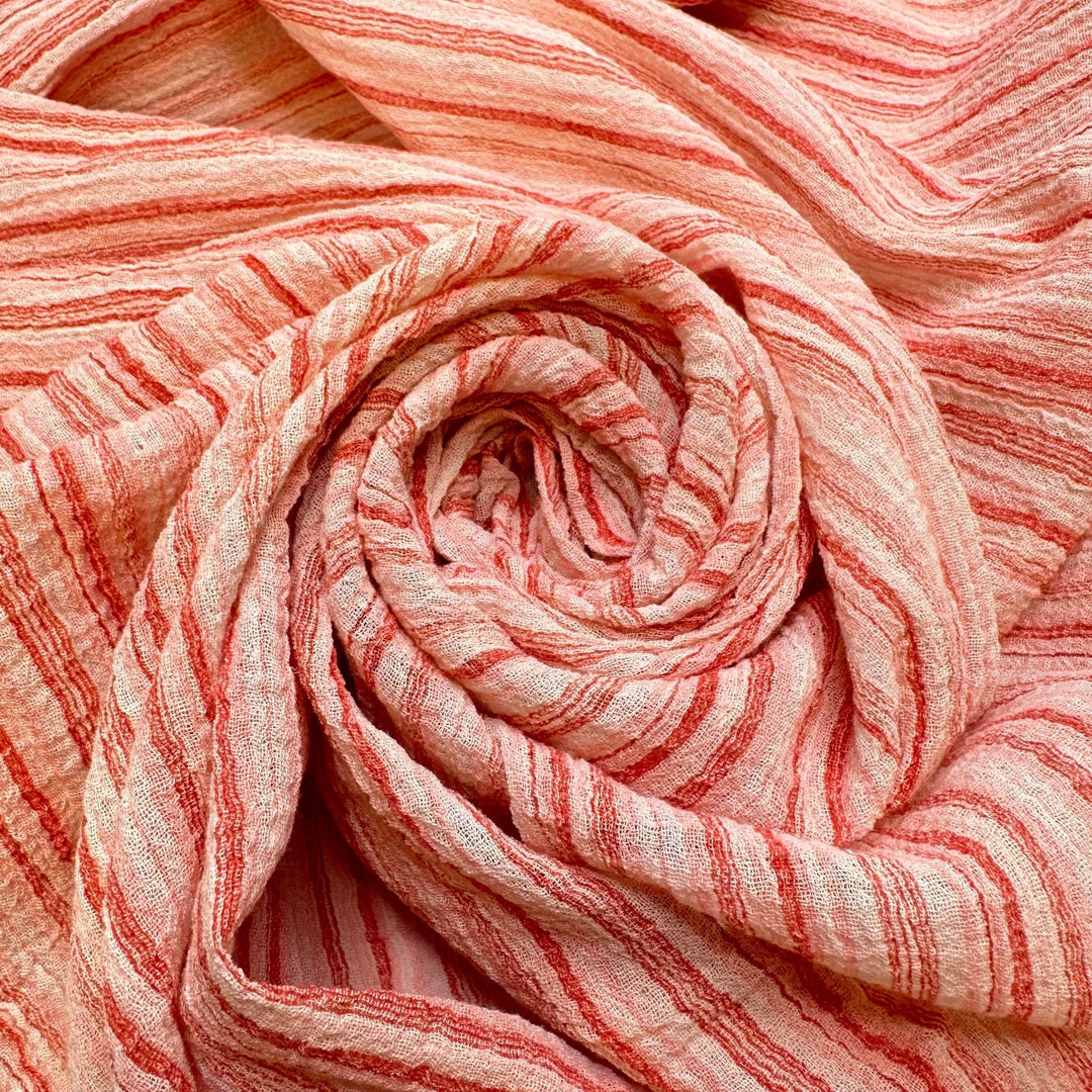 Strawberry Shortcake Giggles - Crinkle Gauze Cotton Woven - Cream/Pink Stripes - 3.2M Bundle - True Deadstock fabric Fabric by private - Sustainable Textile | FABCYCLE