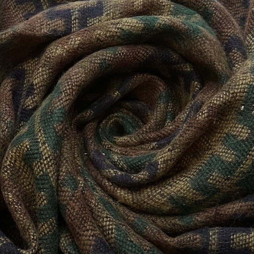 Strength In Weakness - Basket Weave Acrylic Woven - Green Multi Geometric - 2.4M Bundle - True Deadstock fabric Fabric by private - Sustainable Textile | FABCYCLE
