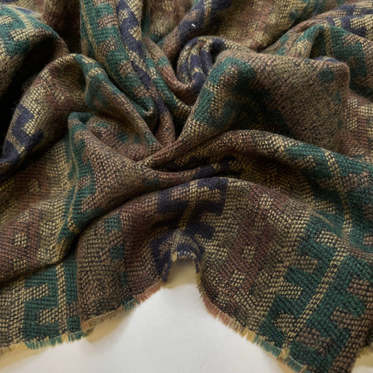 Strength In Weakness - Basket Weave Acrylic Woven - Green Multi Geometric - 2.4M Bundle - True Deadstock fabric Fabric by private - Sustainable Textile | FABCYCLE
