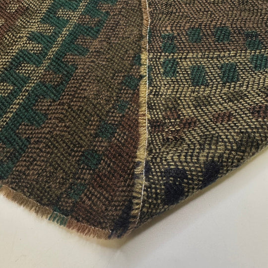Strength In Weakness - Basket Weave Acrylic Woven - Green Multi Geometric - 2.4M Bundle - True Deadstock fabric Fabric by private - Sustainable Textile | FABCYCLE