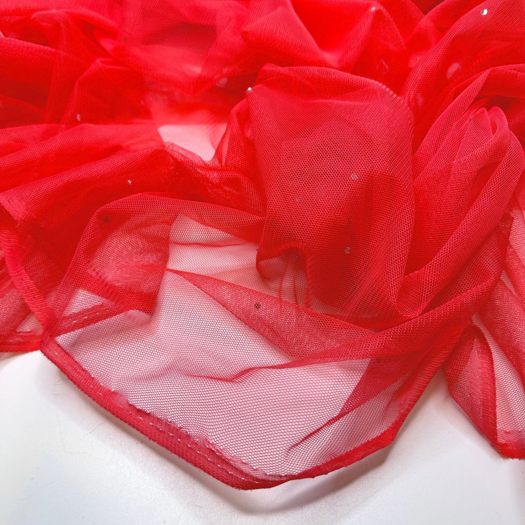 Stunning Summer Sunsets - Rhinestones Tulle Poly Knit - Pink - 2.4M Bundle - True Deadstock fabric Fabric by private - Sustainable Textile | FABCYCLE