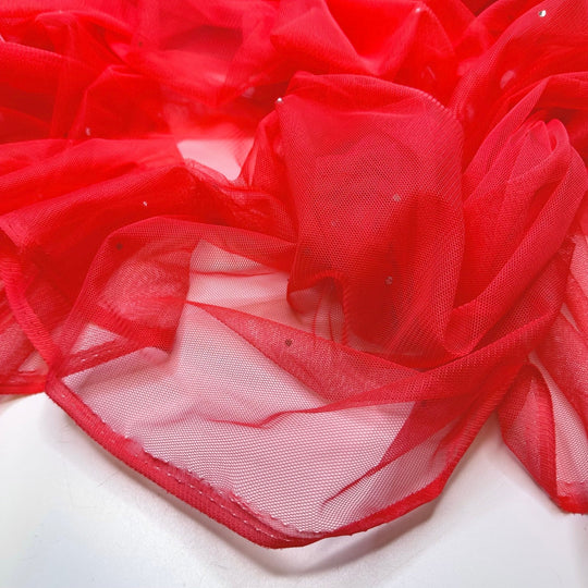 Stunning Summer Sunsets - Rhinestones Tulle Poly Knit - Pink - 2.4M Bundle - True Deadstock fabric Fabric by private - Sustainable Textile | FABCYCLE