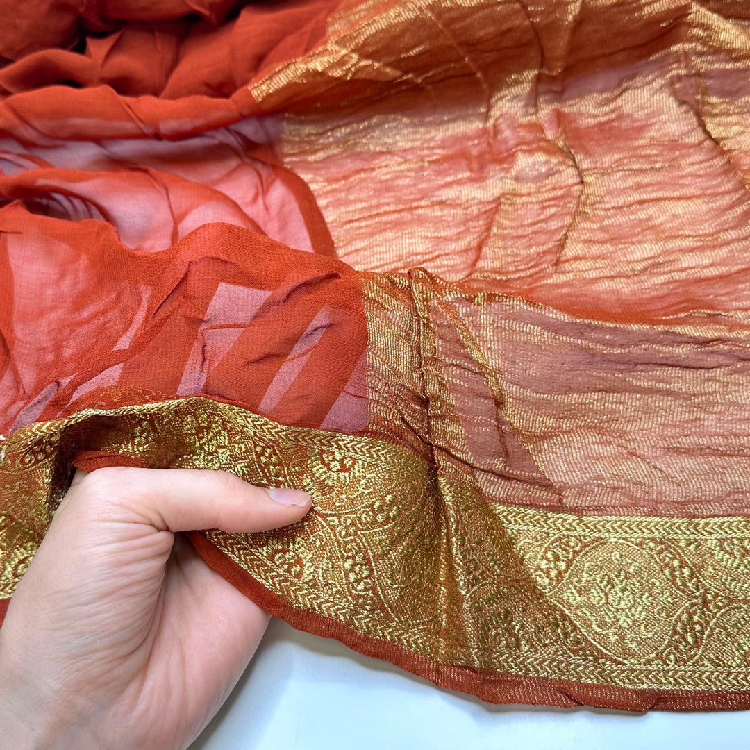 Styling My New Self - Metallic Chiffon Jacquard Cotton Woven - Gold/Red Paisley - 2.4M Bundle - True Deadstock fabric Fabric by private - Sustainable Textile | FABCYCLE