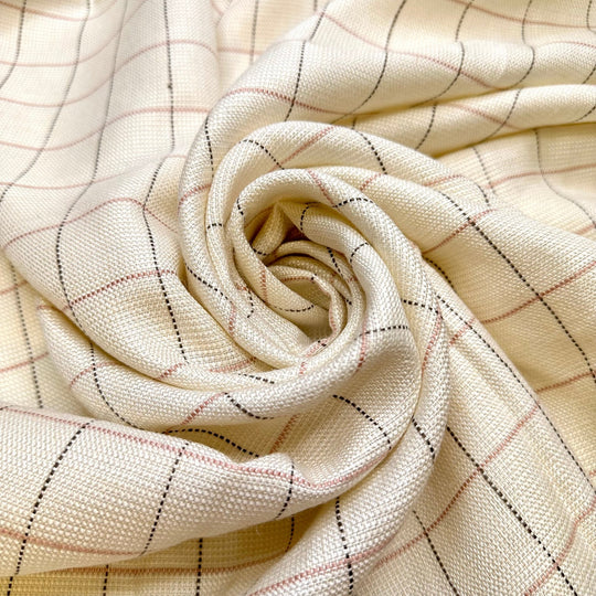 Submitting My PTO Request - Cotton Woven - Cream Multi Plaid - Bundles - True Deadstock fabric Fabric by private - Sustainable Textile | FABCYCLE