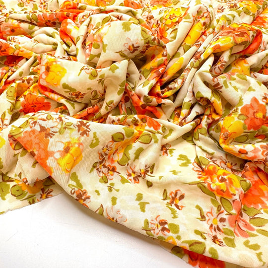 Summer Blooms - Polyester Blend Knit - Cream Multi Floral - 2.35M Bundle - True Deadstock fabric Fabric by private - Sustainable Textile | FABCYCLE