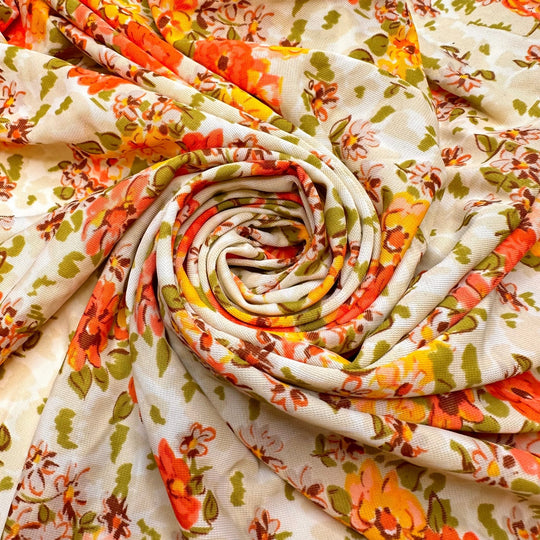 Summer Blooms - Polyester Blend Knit - Cream Multi Floral - 2.35M Bundle - True Deadstock fabric Fabric by private - Sustainable Textile | FABCYCLE