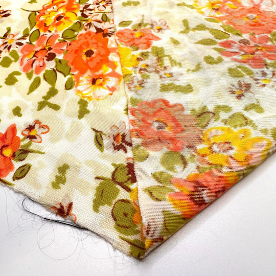 Summer Blooms - Polyester Blend Knit - Cream Multi Floral - 2.35M Bundle - True Deadstock fabric Fabric by private - Sustainable Textile | FABCYCLE