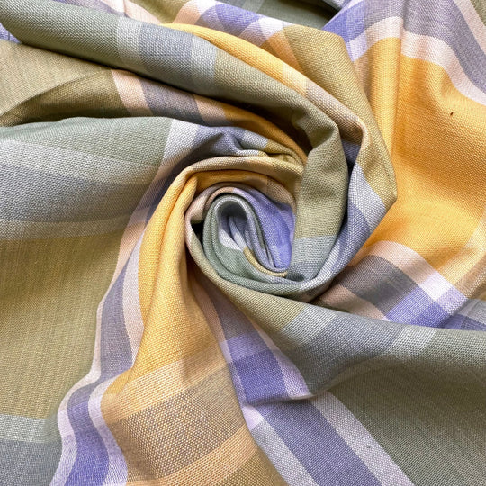 Summer Colour Ways - Hand Woven Cotton Blend Woven - Yellow Multi Plaid - 2M Bundle - True Deadstock fabric Fabric by private - Sustainable Textile | FABCYCLE