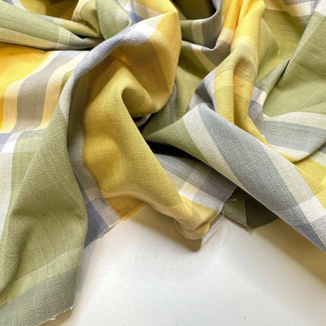 Summer Colour Ways - Hand Woven Cotton Blend Woven - Yellow Multi Plaid - 2M Bundle - True Deadstock fabric Fabric by private - Sustainable Textile | FABCYCLE