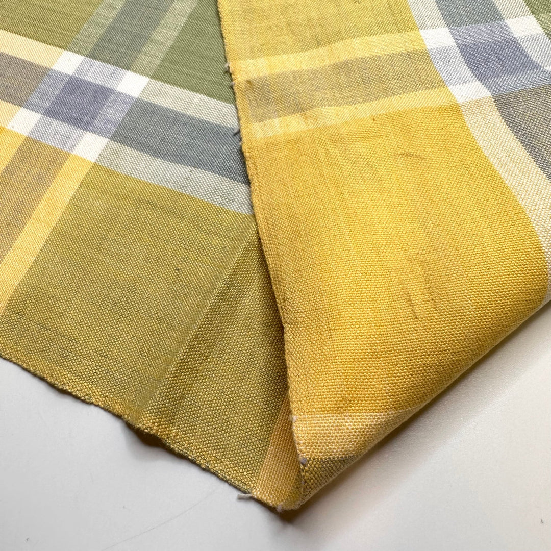 Summer Colour Ways - Hand Woven Cotton Blend Woven - Yellow Multi Plaid - 2M Bundle - True Deadstock fabric Fabric by private - Sustainable Textile | FABCYCLE