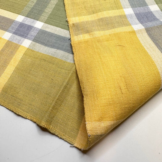 Summer Colour Ways - Hand Woven Cotton Blend Woven - Yellow Multi Plaid - 2M Bundle - True Deadstock fabric Fabric by private - Sustainable Textile | FABCYCLE