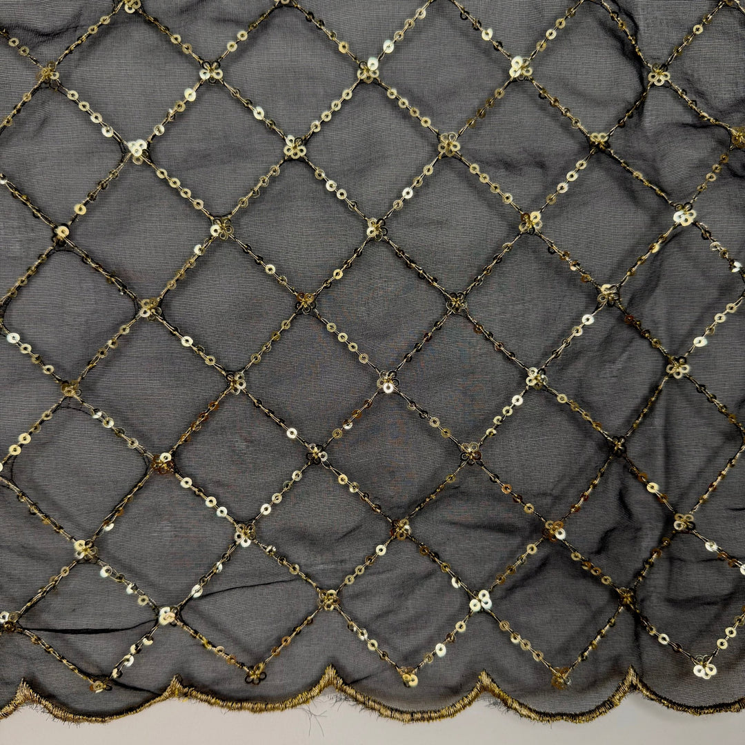 Summer Gala - Metallic Organza Polyester Blend Woven - Gold/Black Geometric - 2.1M Bundle - True Deadstock fabric Fabric by private - Sustainable Textile | FABCYCLE