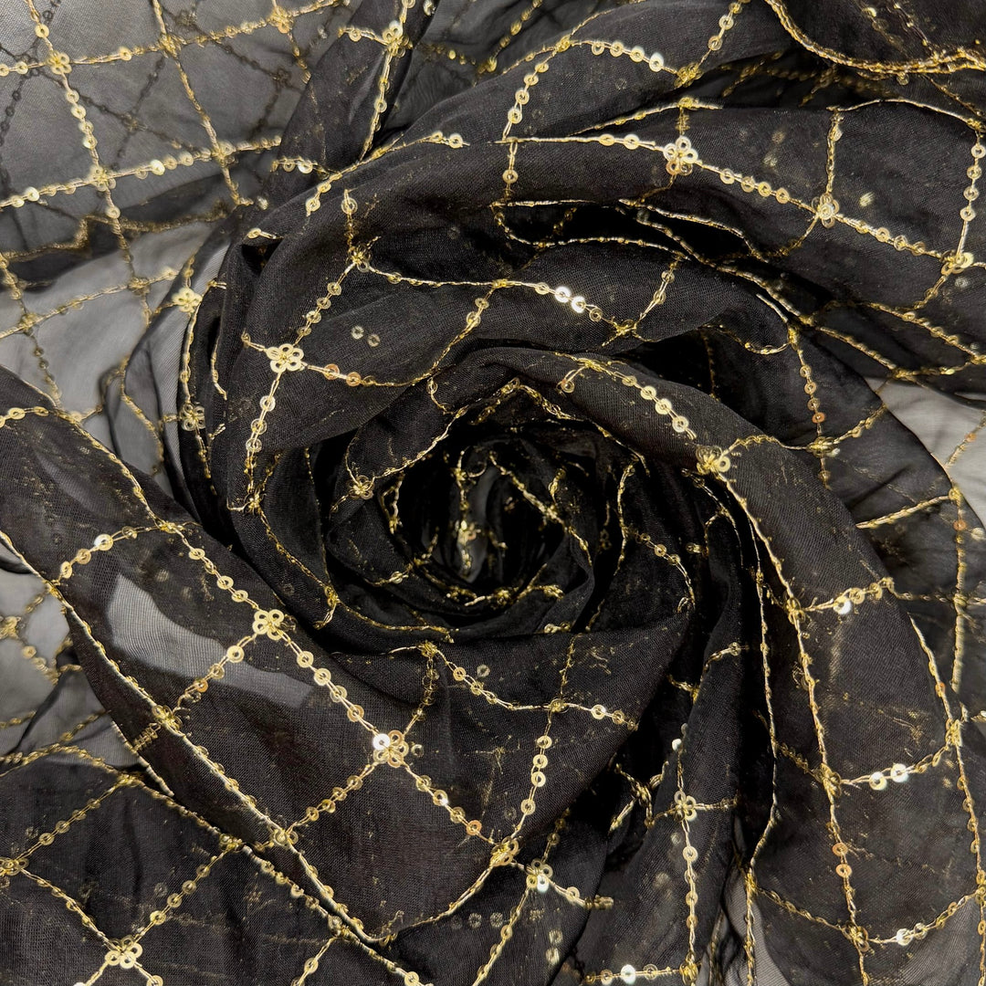 Summer Gala - Metallic Organza Polyester Blend Woven - Gold/Black Geometric - 2.1M Bundle - True Deadstock fabric Fabric by private - Sustainable Textile | FABCYCLE
