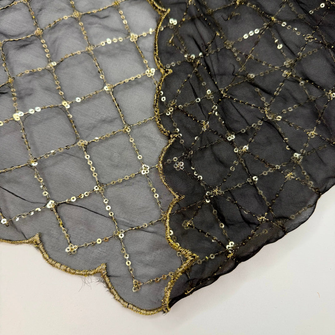 Summer Gala - Metallic Organza Polyester Blend Woven - Gold/Black Geometric - 2.1M Bundle - True Deadstock fabric Fabric by private - Sustainable Textile | FABCYCLE