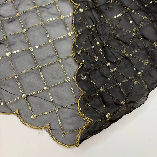 Summer Gala - Metallic Organza Polyester Blend Woven - Gold/Black Geometric - 2.1M Bundle - True Deadstock fabric Fabric by private - Sustainable Textile | FABCYCLE