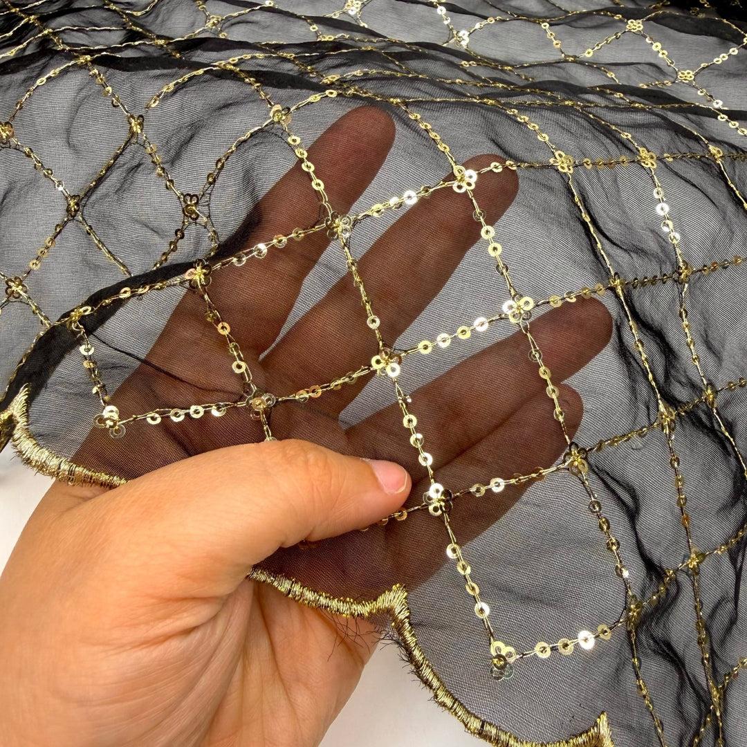 Summer Gala - Metallic Organza Polyester Blend Woven - Gold/Black Geometric - 2.1M Bundle - True Deadstock fabric Fabric by private - Sustainable Textile | FABCYCLE