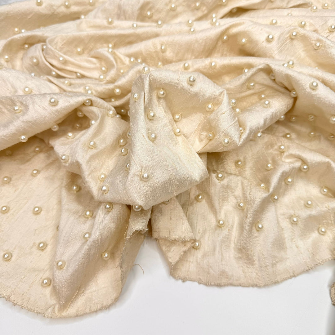 Summer Party Flow - Beaded Slub Silk Woven - Cream - 0.75M Bundle - True Deadstock fabric Fabric by private - Sustainable Textile | FABCYCLE