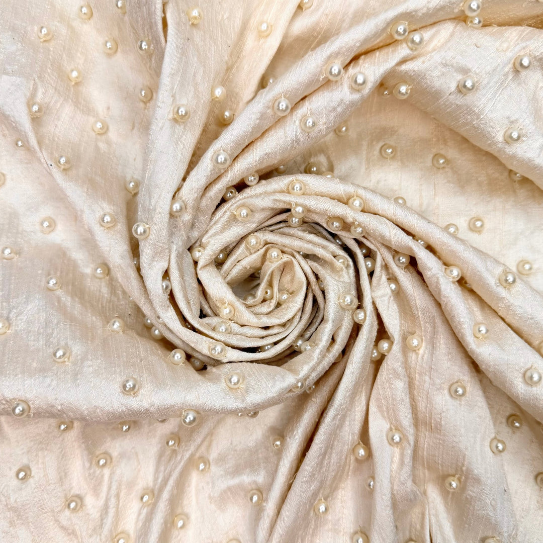 Summer Party Flow - Beaded Slub Silk Woven - Cream - 0.75M Bundle - True Deadstock fabric Fabric by private - Sustainable Textile | FABCYCLE