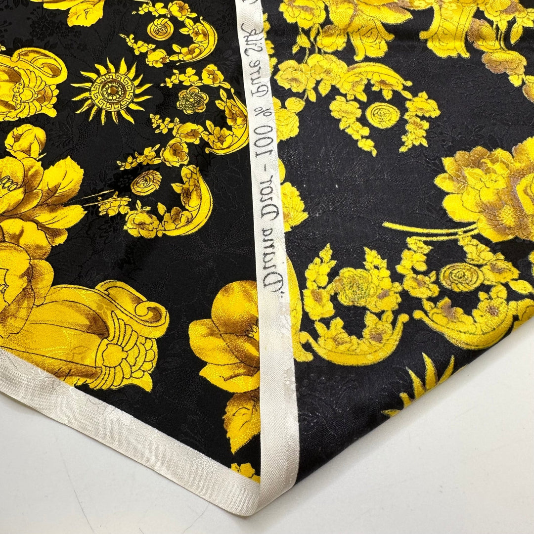 Sun God - Jacquard Satin Silk Woven - Black/Gold Floral - 1.3M Bundle - True Deadstock fabric Fabric by private - Sustainable Textile | FABCYCLE