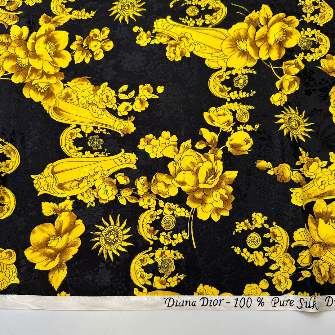 Sun God - Jacquard Satin Silk Woven - Black/Gold Floral - 1.3M Bundle - True Deadstock fabric Fabric by private - Sustainable Textile | FABCYCLE