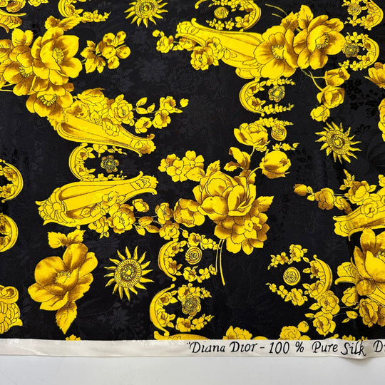 Sun God - Jacquard Satin Silk Woven - Black/Gold Floral - 1.3M Bundle - True Deadstock fabric Fabric by private - Sustainable Textile | FABCYCLE