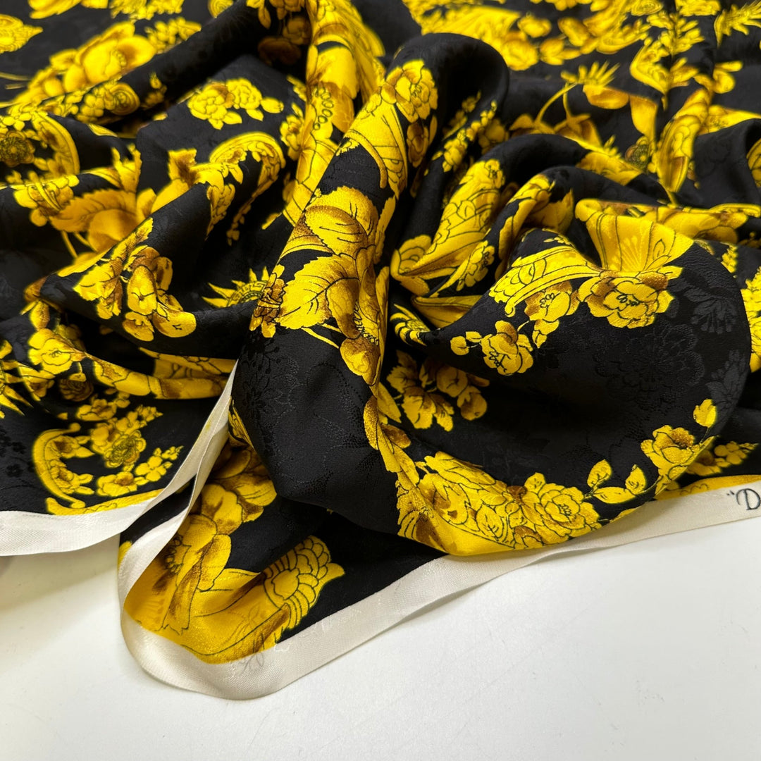Sun God - Jacquard Satin Silk Woven - Black/Gold Floral - 1.3M Bundle - True Deadstock fabric Fabric by private - Sustainable Textile | FABCYCLE