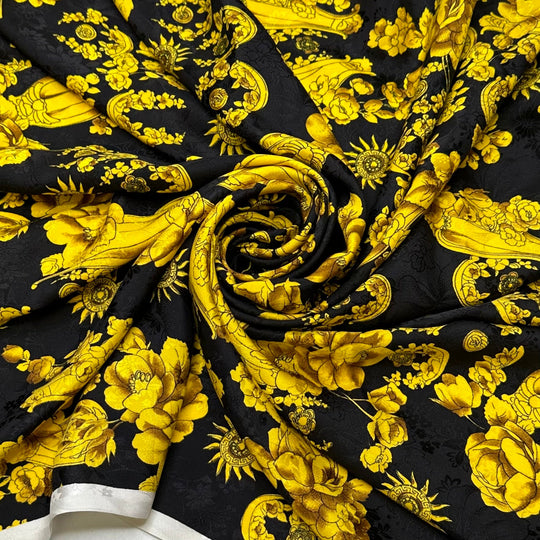 Sun God - Jacquard Satin Silk Woven - Black/Gold Floral - 1.3M Bundle - True Deadstock fabric Fabric by private - Sustainable Textile | FABCYCLE
