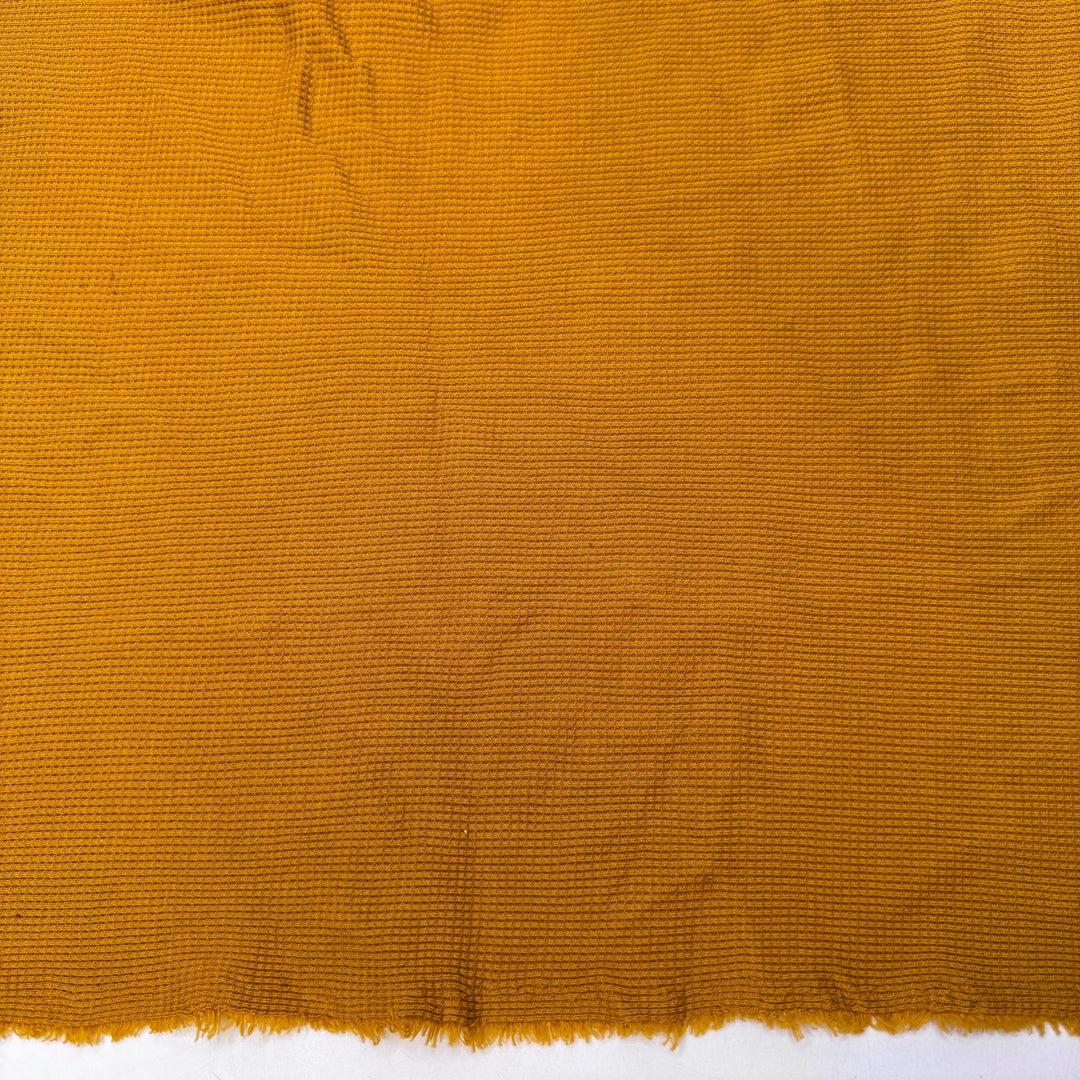 Sunflower - Waffle Knit Cotton Knit - Dark Mustard Yellow - 0.85M Bundle - True Deadstock fabric Fabric by private - Sustainable Textile | FABCYCLE