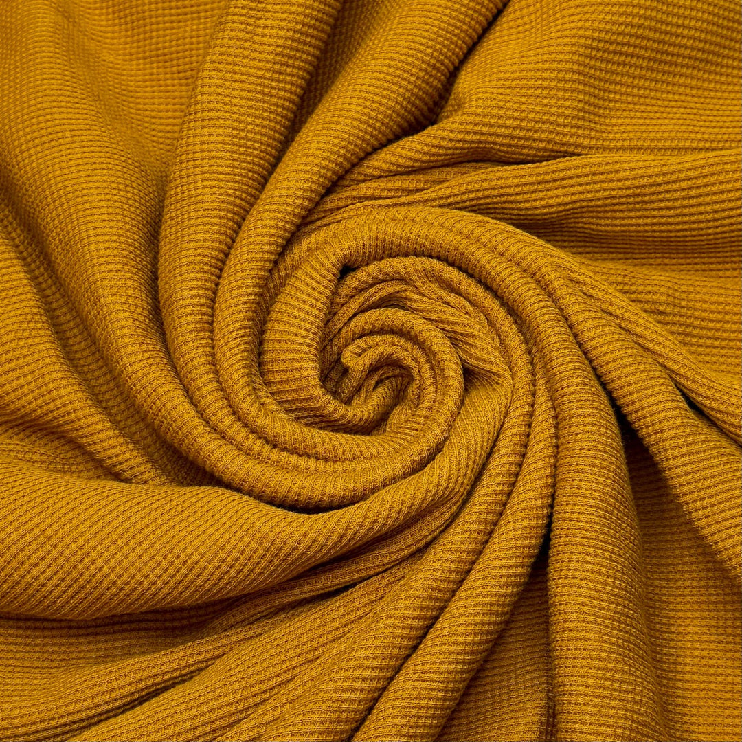 Sunflower - Waffle Knit Cotton Knit - Dark Mustard Yellow - 0.85M Bundle - True Deadstock fabric Fabric by private - Sustainable Textile | FABCYCLE
