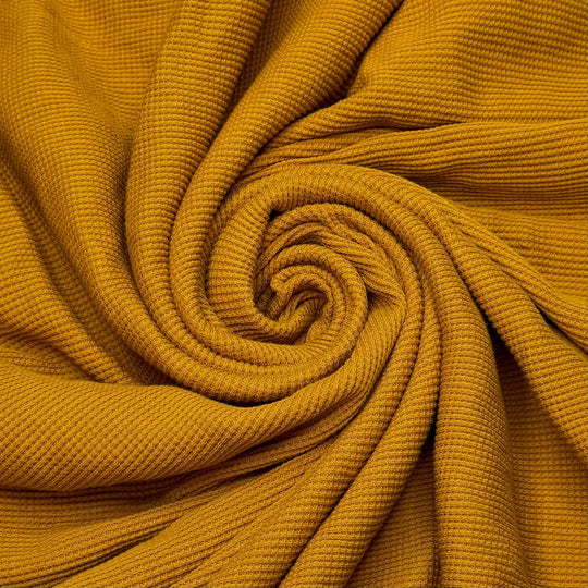Sunflower - Waffle Knit Cotton Knit - Dark Mustard Yellow - 0.85M Bundle - True Deadstock fabric Fabric by private - Sustainable Textile | FABCYCLE
