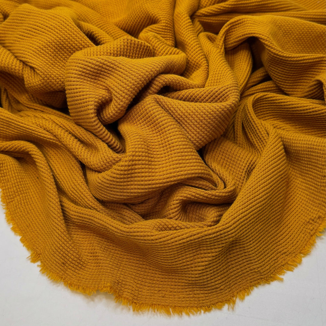 Sunflower - Waffle Knit Cotton Knit - Dark Mustard Yellow - 0.85M Bundle - True Deadstock fabric Fabric by private - Sustainable Textile | FABCYCLE