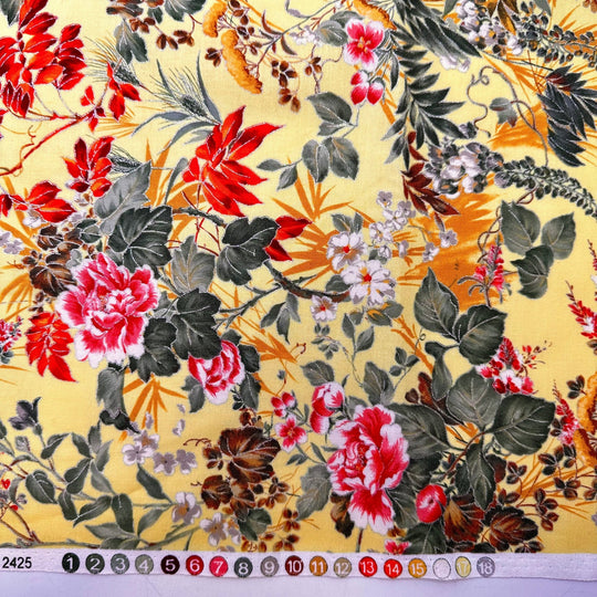 Sunny Day In The Garden - Metallic Cotton Woven - Light Yellow Multi Floral - 1M Bundle - True Deadstock fabric Fabric by private - Sustainable Textile | FABCYCLE