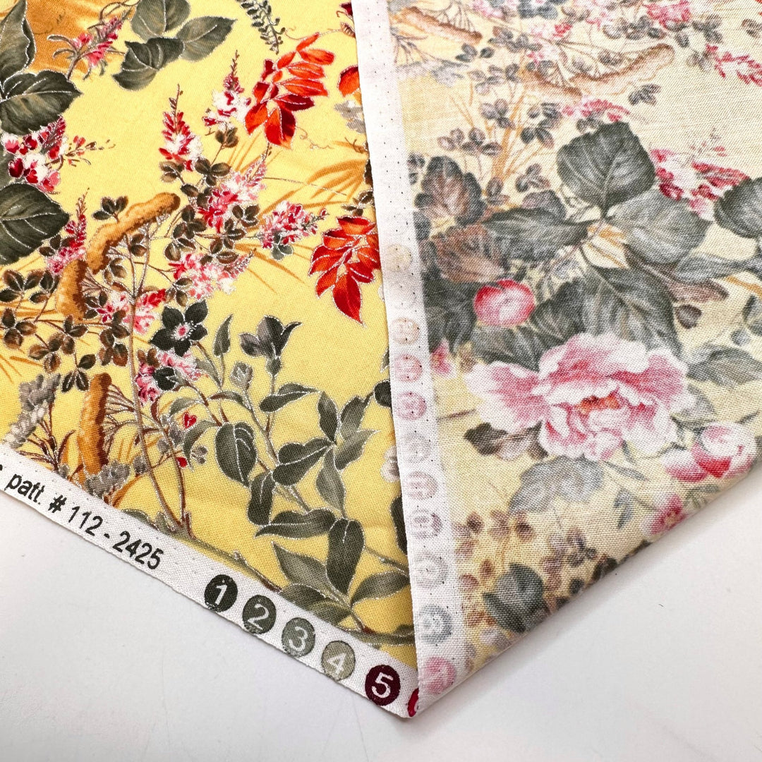 Sunny Day In The Garden - Metallic Cotton Woven - Light Yellow Multi Floral - 1M Bundle - True Deadstock fabric Fabric by private - Sustainable Textile | FABCYCLE