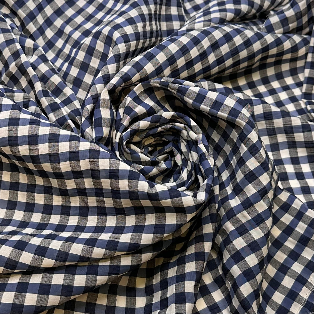 Superman - Seersucker Cotton Woven - Navy Multi Plaid - 2M Bundle - True Deadstock fabric Fabric by private - Sustainable Textile | FABCYCLE