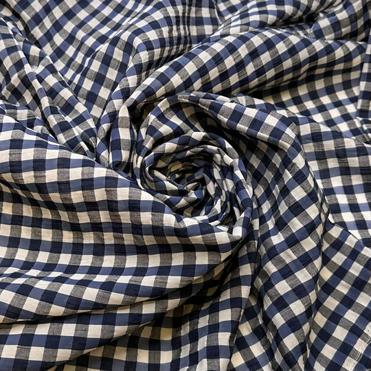 Superman - Seersucker Cotton Woven - Navy Multi Plaid - 2M Bundle - True Deadstock fabric Fabric by private - Sustainable Textile | FABCYCLE