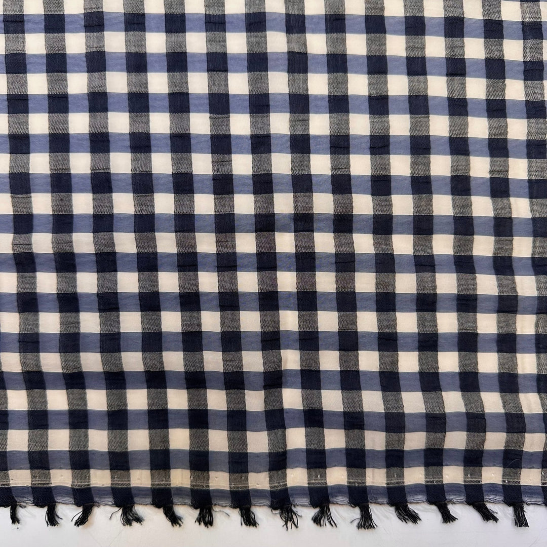 Superman - Seersucker Cotton Woven - Navy Multi Plaid - 2M Bundle - True Deadstock fabric Fabric by private - Sustainable Textile | FABCYCLE