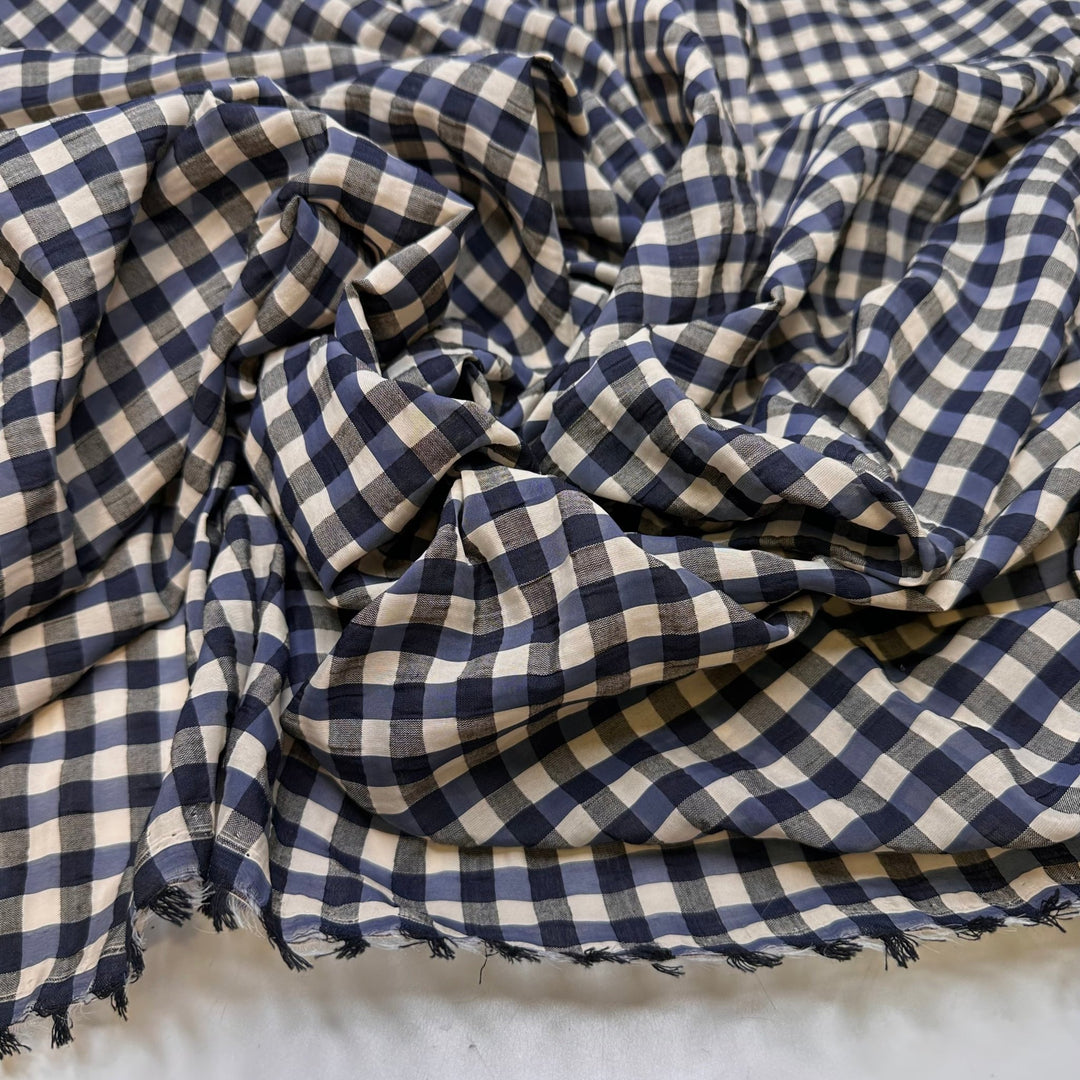 Superman - Seersucker Cotton Woven - Navy Multi Plaid - 2M Bundle - True Deadstock fabric Fabric by private - Sustainable Textile | FABCYCLE
