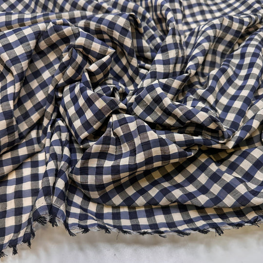 Superman - Seersucker Cotton Woven - Navy Multi Plaid - 2M Bundle - True Deadstock fabric Fabric by private - Sustainable Textile | FABCYCLE