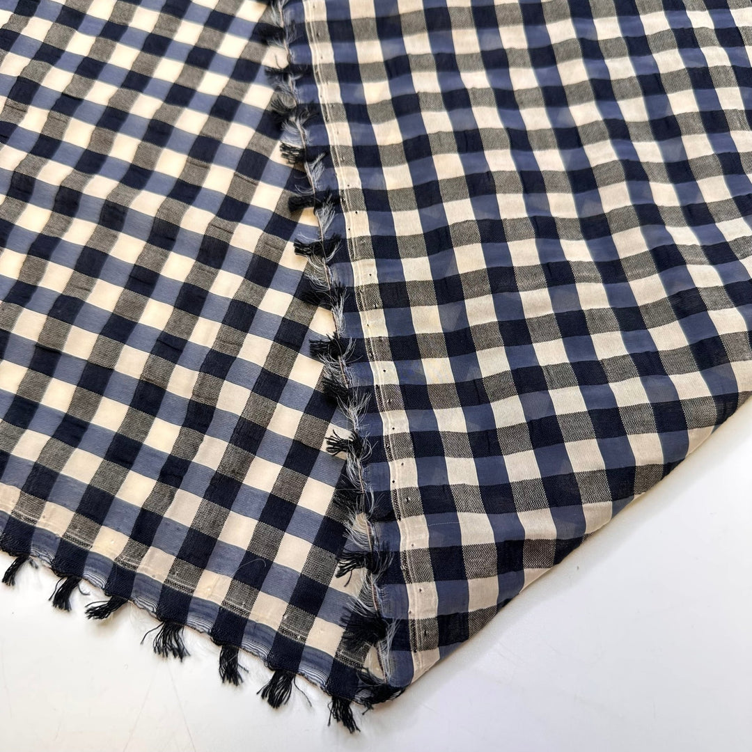 Superman - Seersucker Cotton Woven - Navy Multi Plaid - 2M Bundle - True Deadstock fabric Fabric by private - Sustainable Textile | FABCYCLE