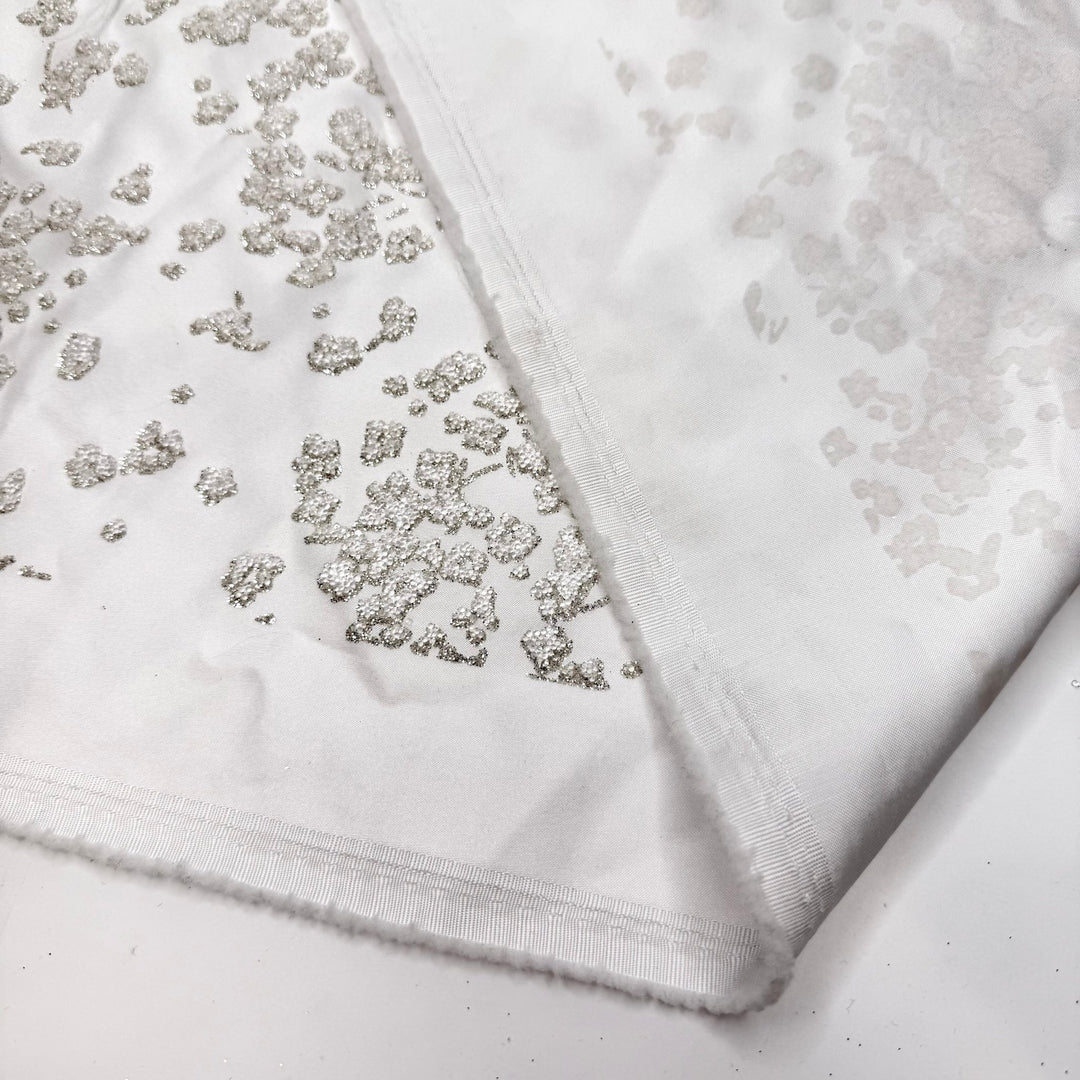 Surrounded By Luxury - Beaded Satin Polyester Blend Woven - White Floral - 2.85M Bundle - True Deadstock fabric Fabric by private - Sustainable Textile | FABCYCLE