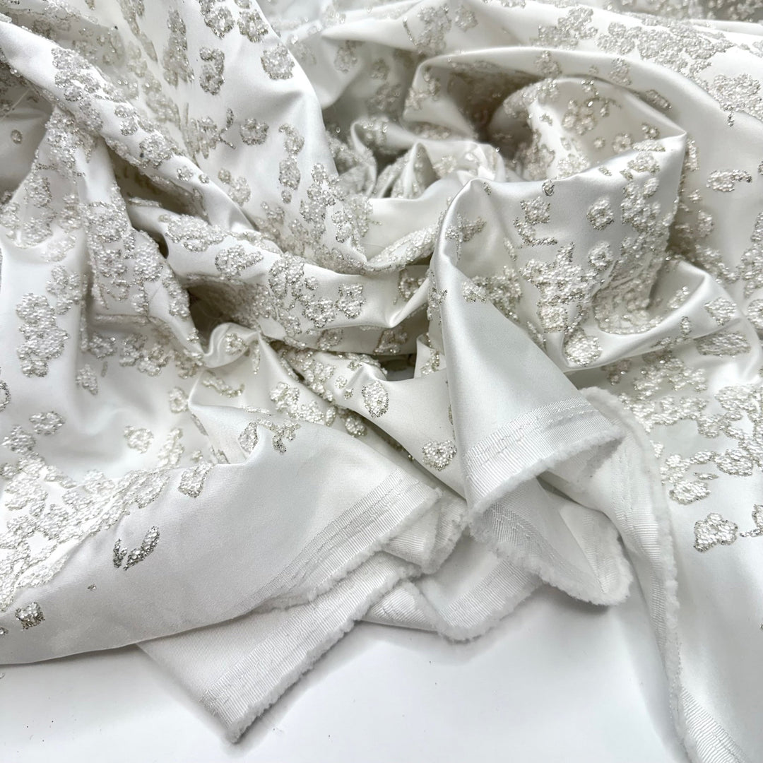 Surrounded By Luxury - Beaded Satin Polyester Blend Woven - White Floral - 2.85M Bundle - True Deadstock fabric Fabric by private - Sustainable Textile | FABCYCLE