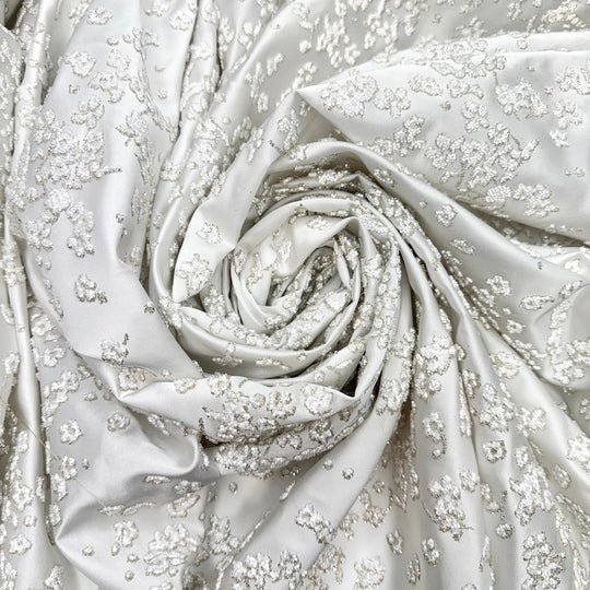 Surrounded By Luxury - Beaded Satin Polyester Blend Woven - White Floral - 2.85M Bundle - True Deadstock fabric Fabric by private - Sustainable Textile | FABCYCLE