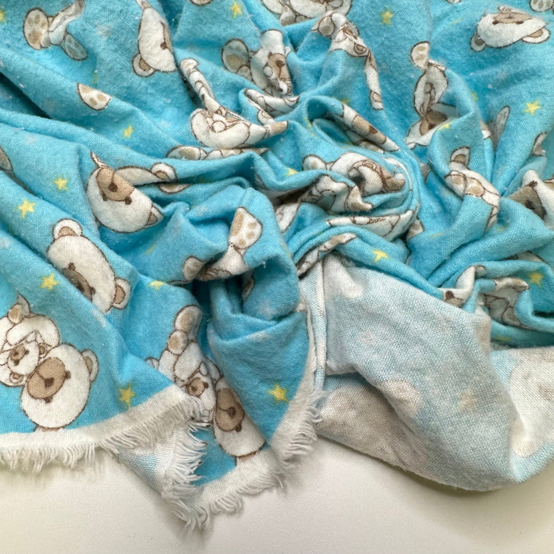 Sweet Dreams - Brushed Flanelette Cotton Woven - Dark Blue Multi Teddy Bears - 2M Bundle - True Deadstock fabric Fabric by private - Sustainable Textile | FABCYCLE