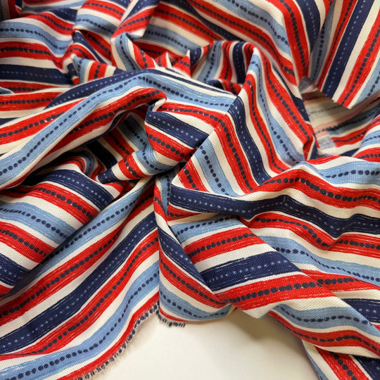 Sweet Potatoes - Twill Weave Poly/Cotton Woven - Blue/Red Stripes - 1.65M Bundle - True Deadstock fabric Fabric by private - Sustainable Textile | FABCYCLE