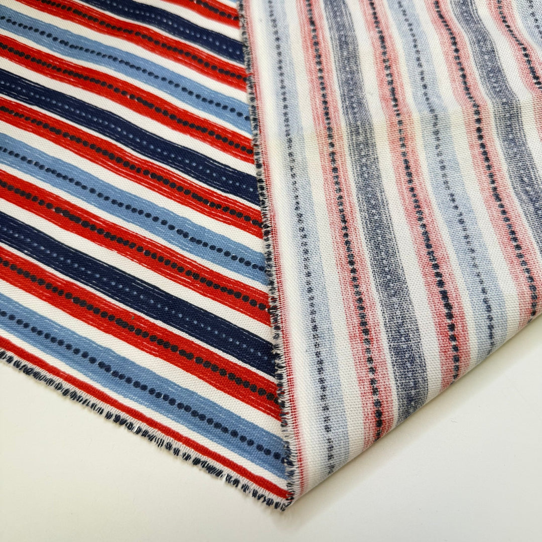 Sweet Potatoes - Twill Weave Poly/Cotton Woven - Blue/Red Stripes - 1.65M Bundle - True Deadstock fabric Fabric by private - Sustainable Textile | FABCYCLE