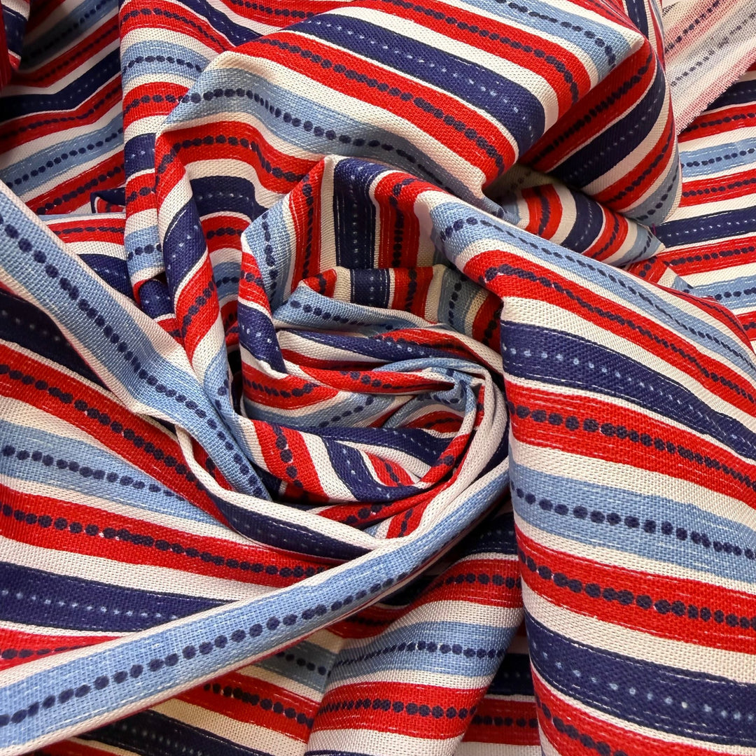 Sweet Potatoes - Twill Weave Poly/Cotton Woven - Blue/Red Stripes - 1.65M Bundle - True Deadstock fabric Fabric by private - Sustainable Textile | FABCYCLE