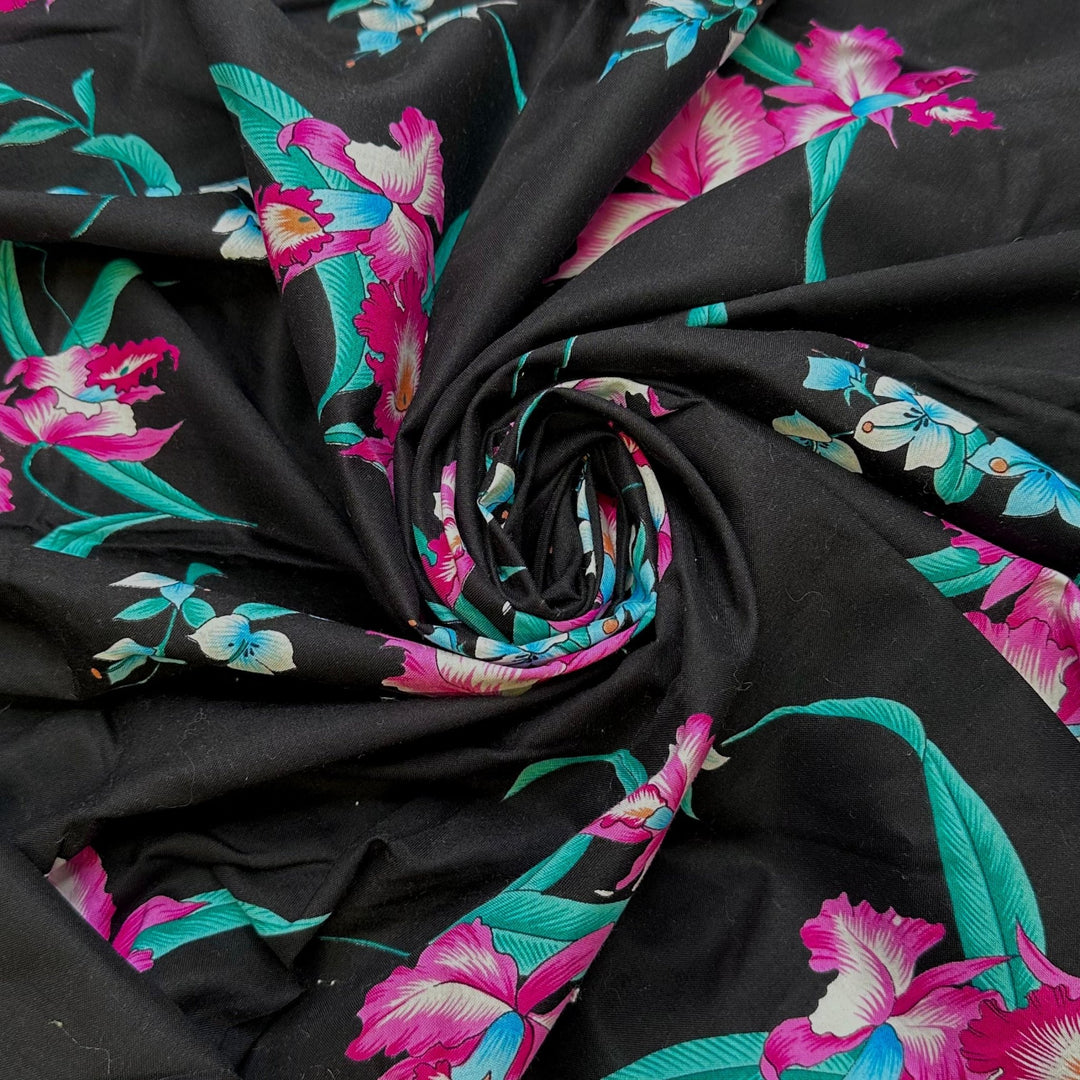 Swimsuit Cover Up - Cotton Woven - Black Multi Floral - Bundles - True Deadstock fabric Fabric by private - Sustainable Textile | FABCYCLE